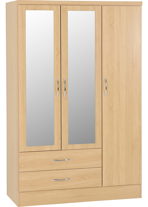 Nevada 3 Door 2 Drawer Mirrored Wardrobe In Sonoma Oak Effect
